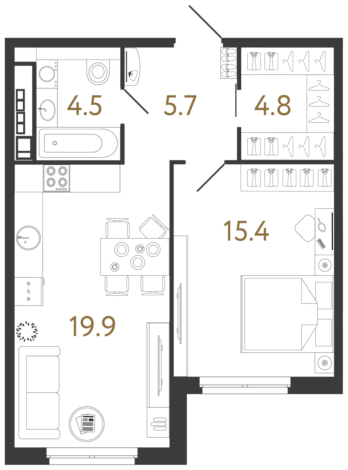 Планировка 1-комнатная 50,3 м² в клубном доме «Визионер» — Клубный дом «Визионер»
