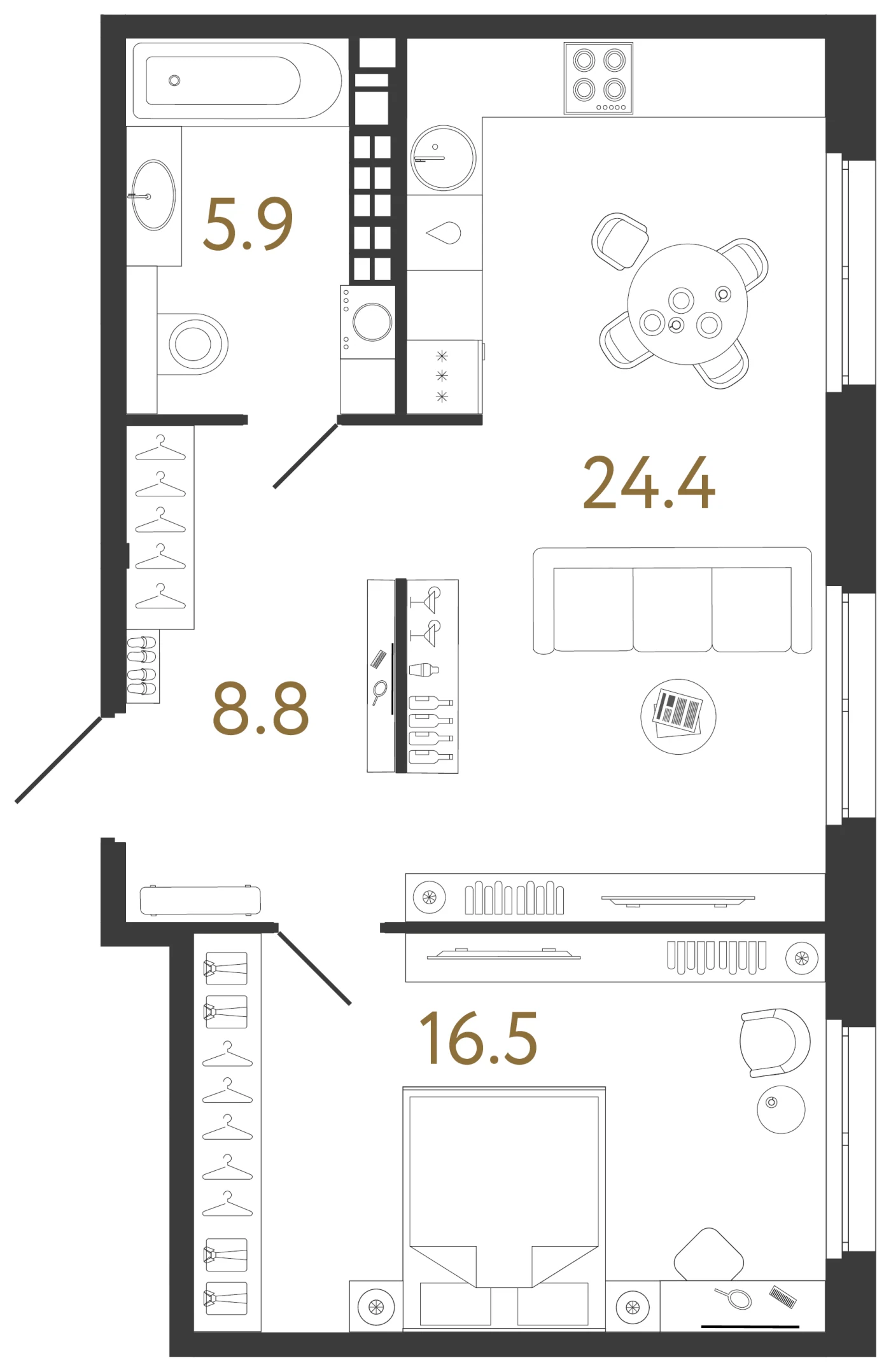 Планировка 1-комнатная 55,6 м² в клубном доме «Визионер» — Клубный дом «Визионер»