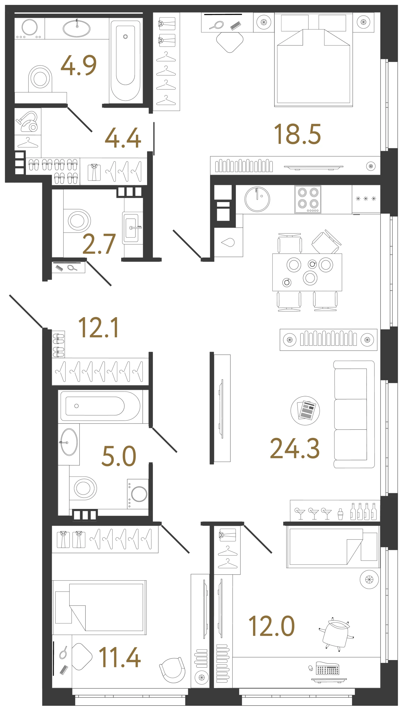 Планировка 3-комнатная 95,3 м² в клубном доме «Визионер» — Клубный дом «Визионер»