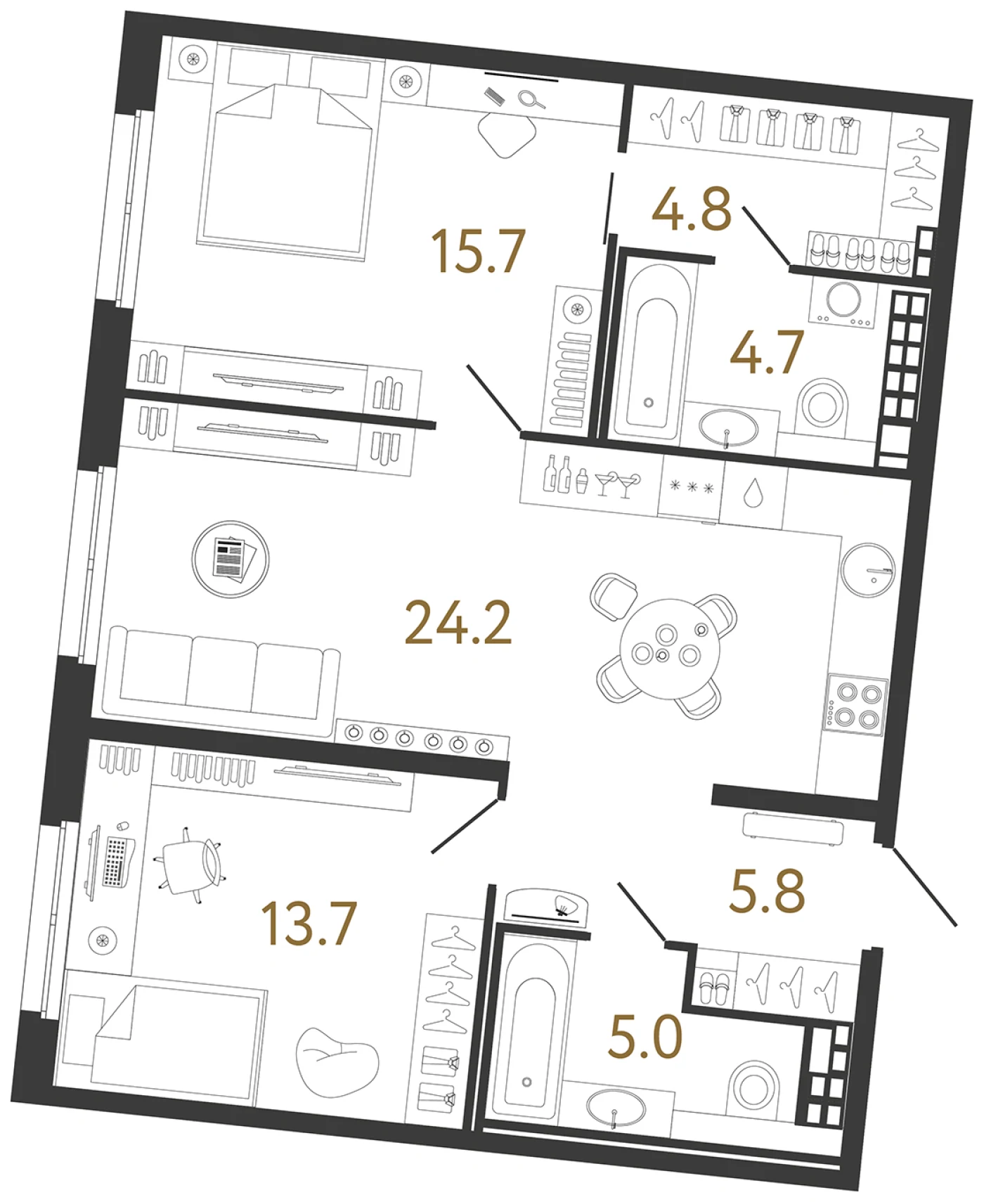 Планировка 2-комнатная 73,9 м² в клубном доме «Визионер» — Клубный дом «Визионер»