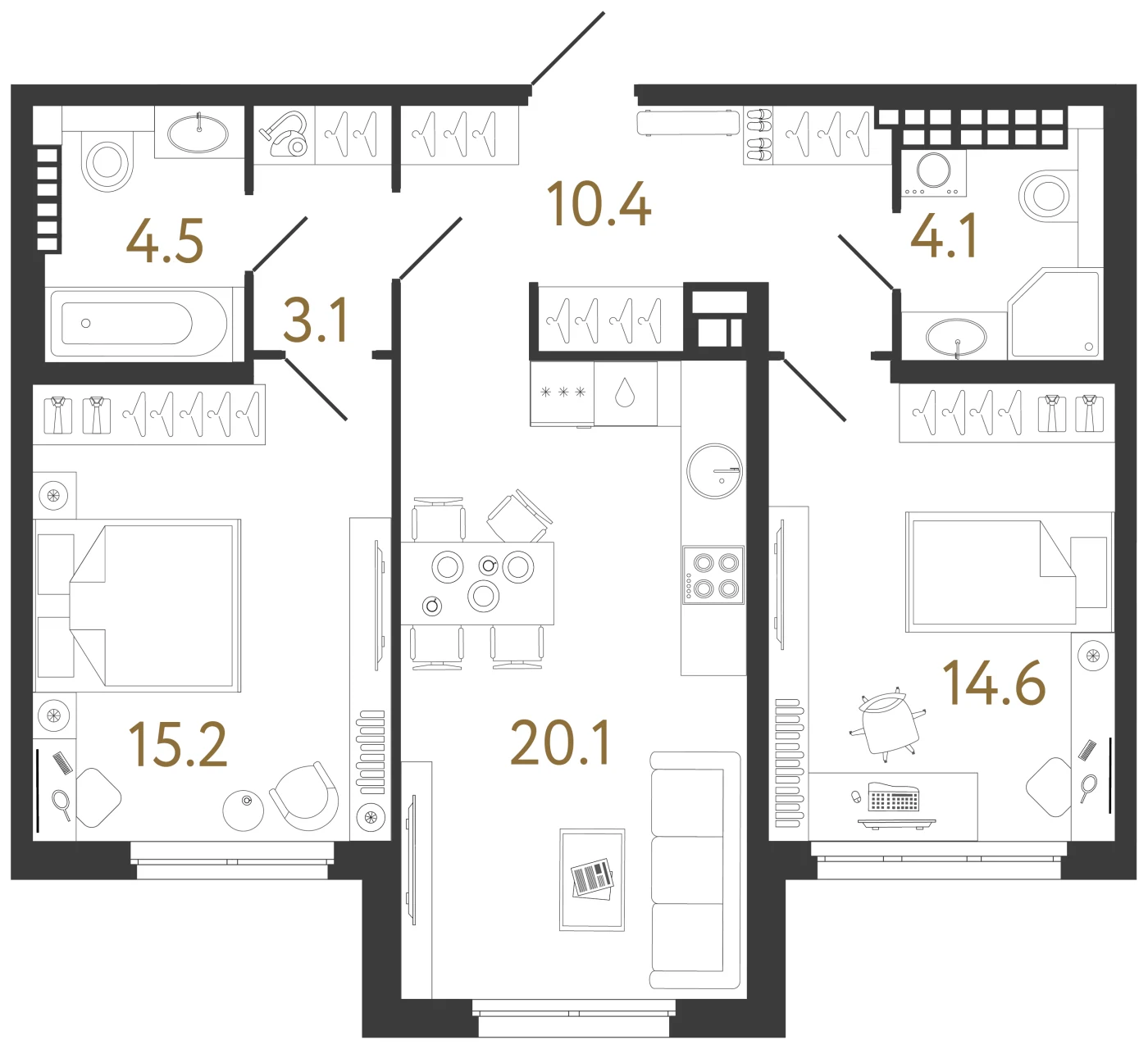 Планировка 2-комнатная 72 м² в клубном доме «Визионер» — Клубный дом «Визионер»