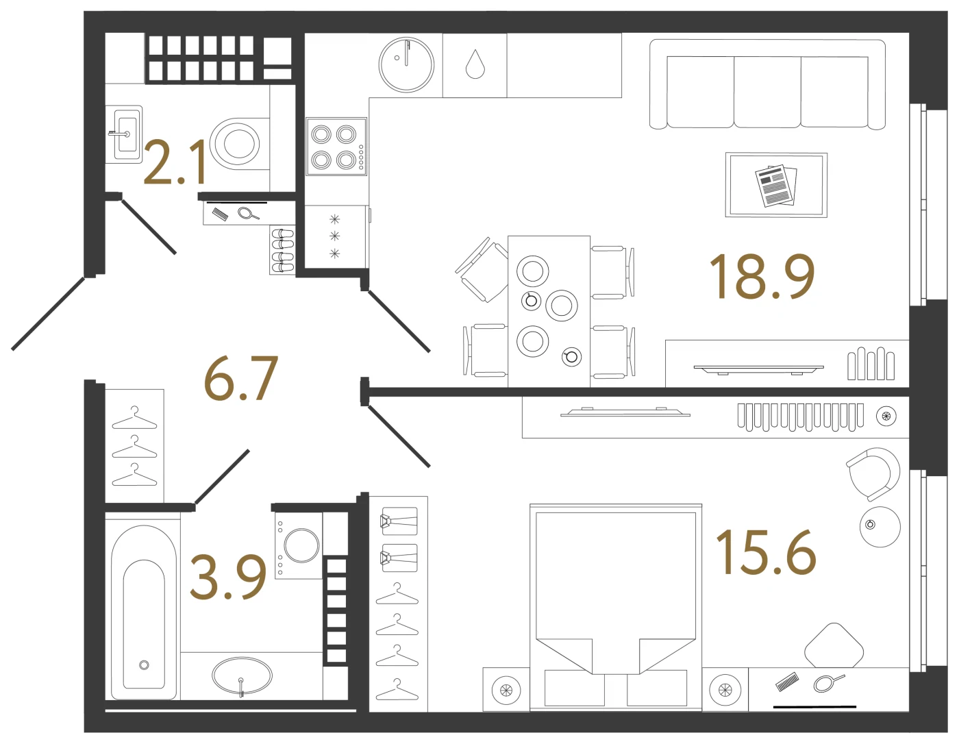 Планировка 1-комнатная 47,2 м² в клубном доме «Визионер» — Клубный дом «Визионер»