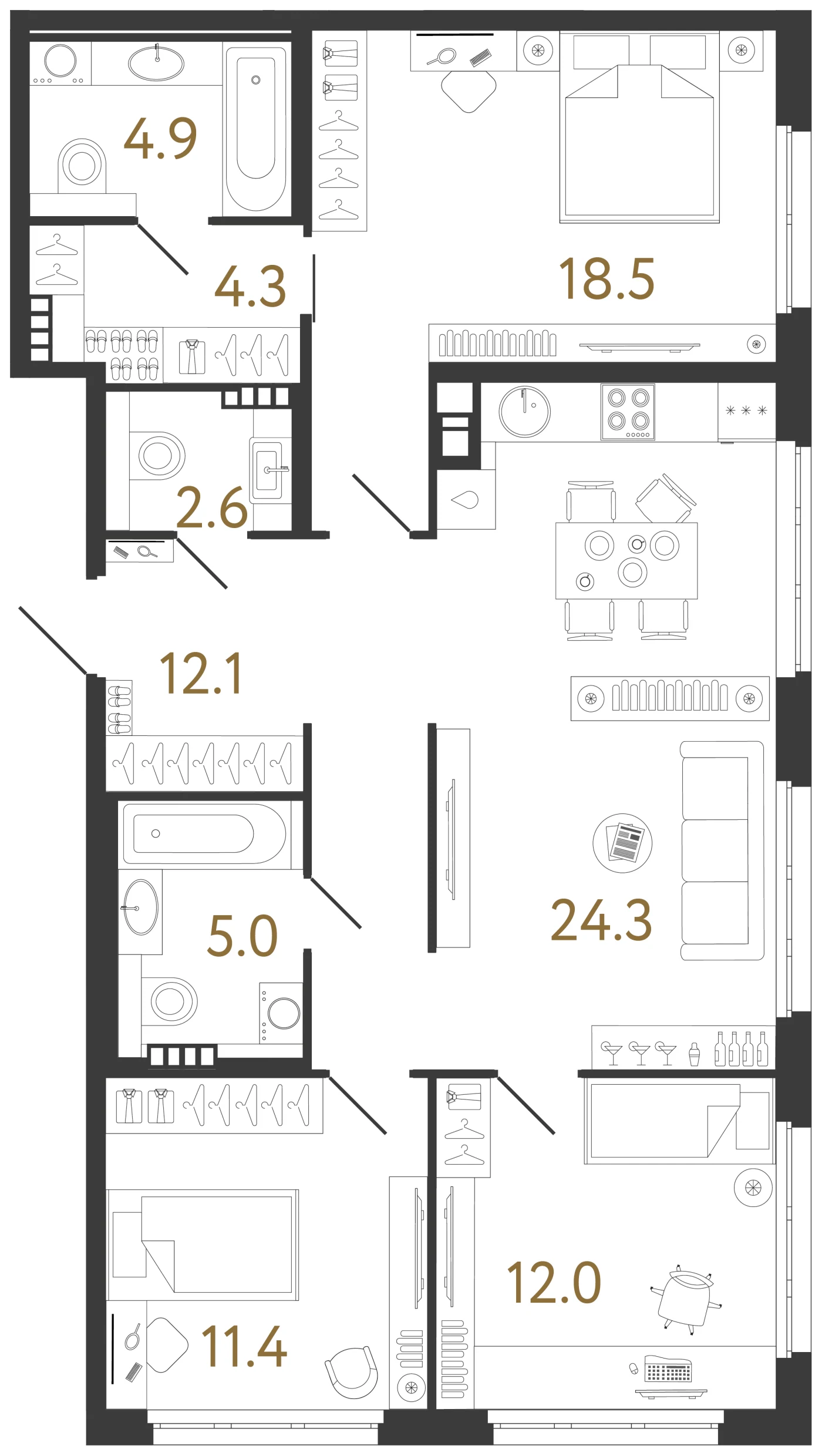 Планировка 3-комнатная 95,1 м² в клубном доме «Визионер» — Клубный дом «Визионер»