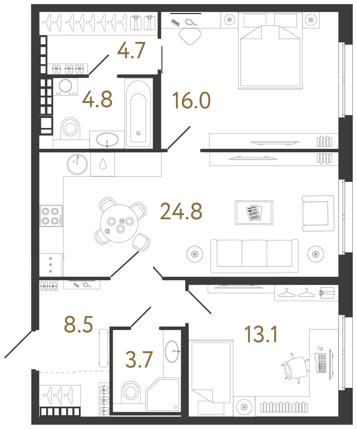 Планировка 2-комнатная 75,6 м² в клубном доме «Визионер» — Клубный дом «Визионер»