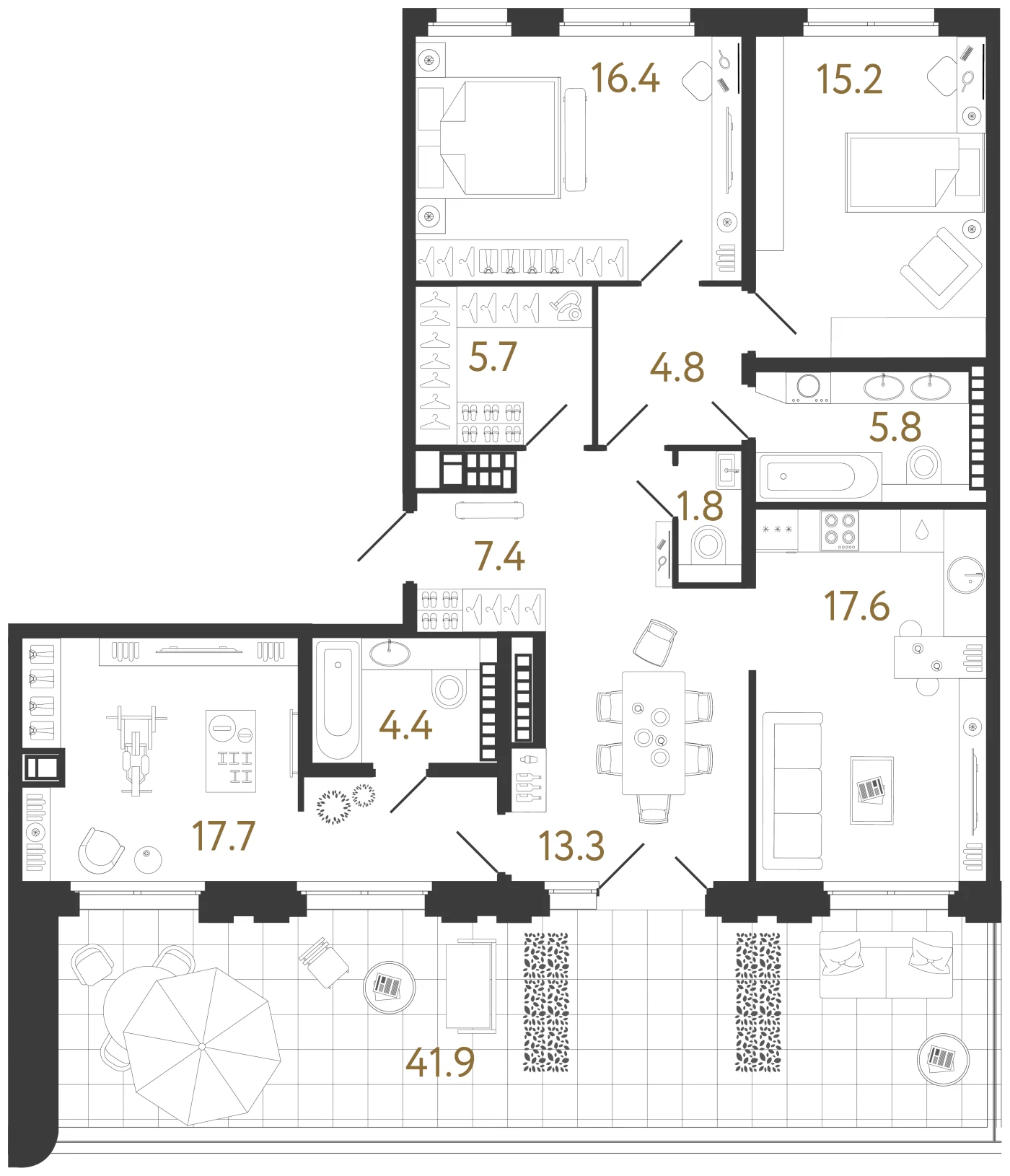 Планировка 4-комнатная 110,1 м² в клубном доме «Визионер» — Клубный дом «Визионер»