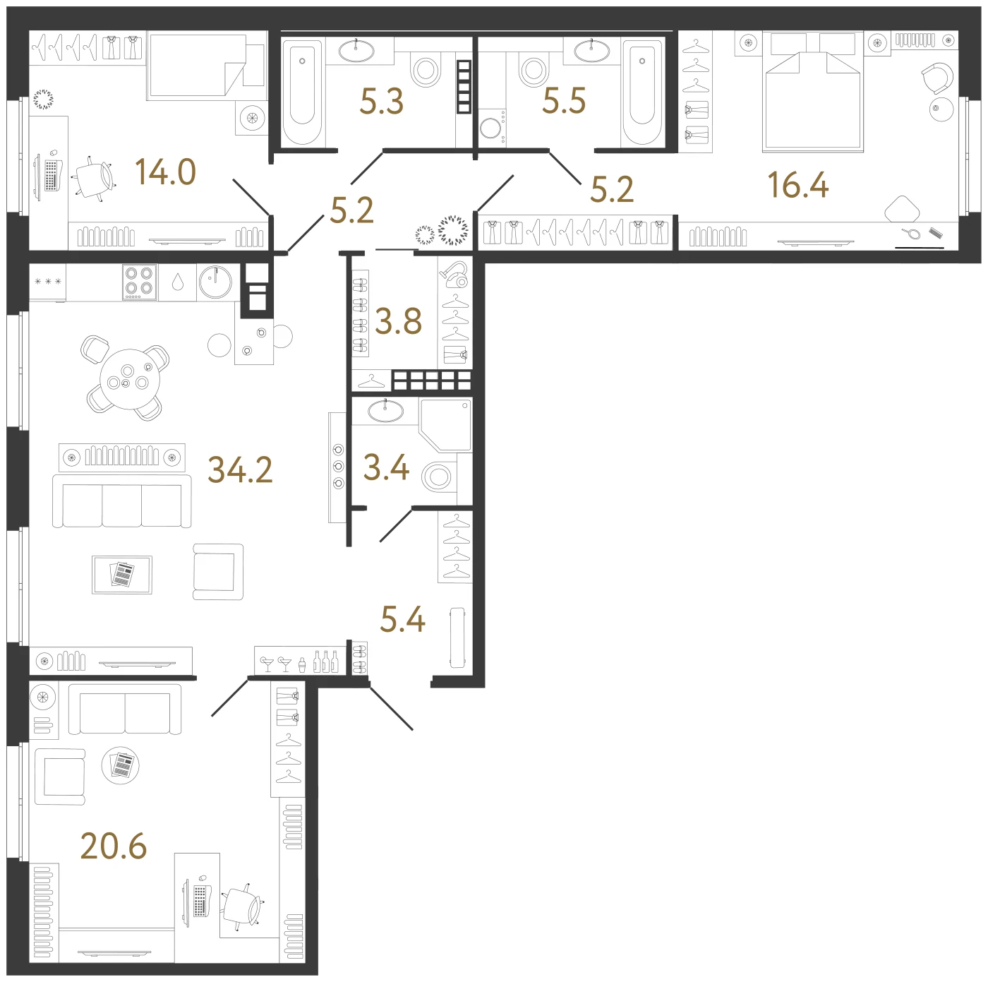 Планировка 3-комнатная 119 м² в клубном доме «Визионер» — Клубный дом «Визионер»