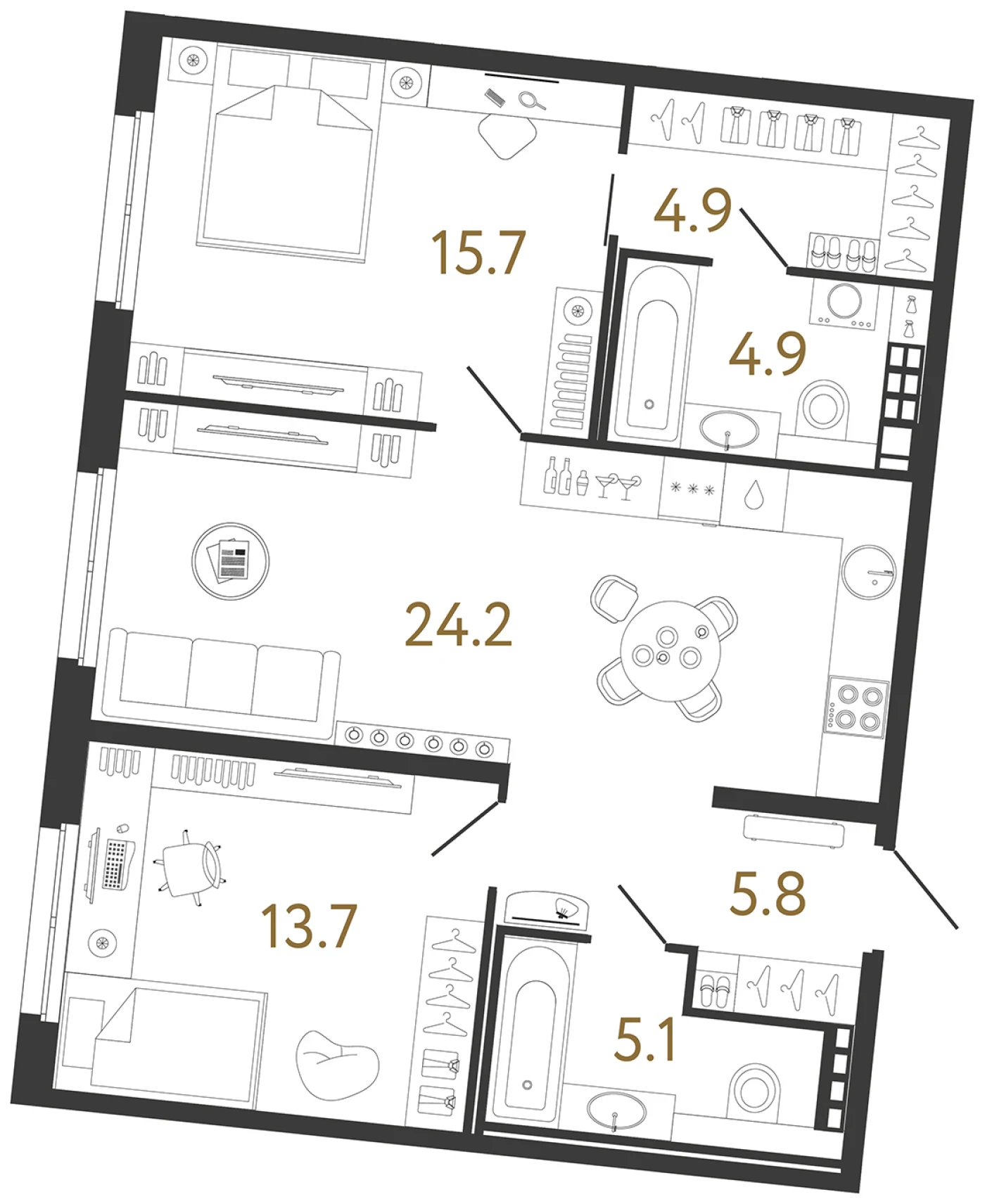 Планировка 2-комнатная 74,3 м² в клубном доме «Визионер» — Клубный дом «Визионер»