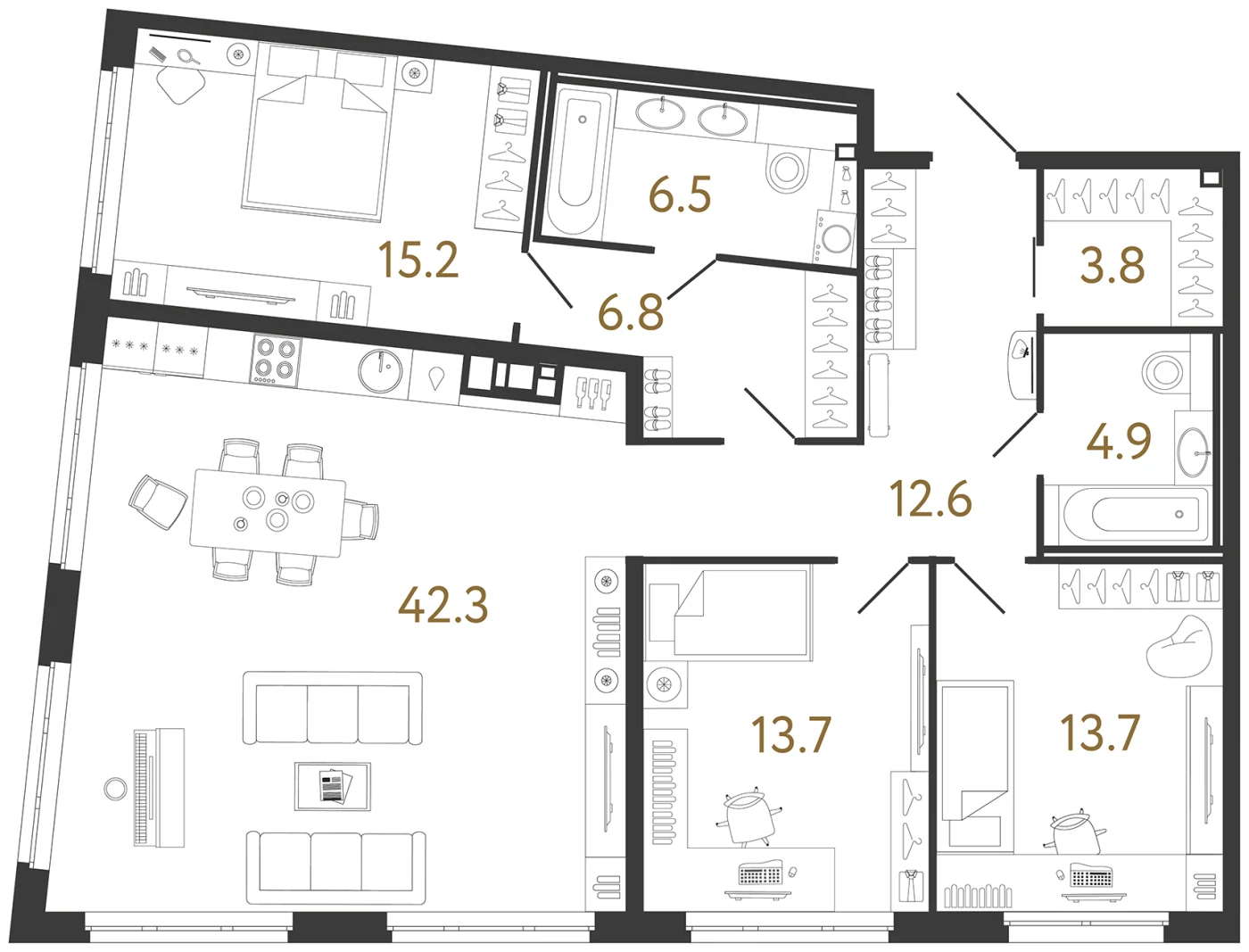 Планировка 3-комнатная 119,5 м² в клубном доме «Визионер» — Клубный дом «Визионер»