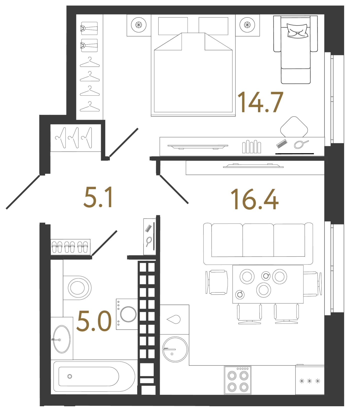Планировка 1-комнатная 41,2 м² в клубном доме «Визионер» — Клубный дом «Визионер»