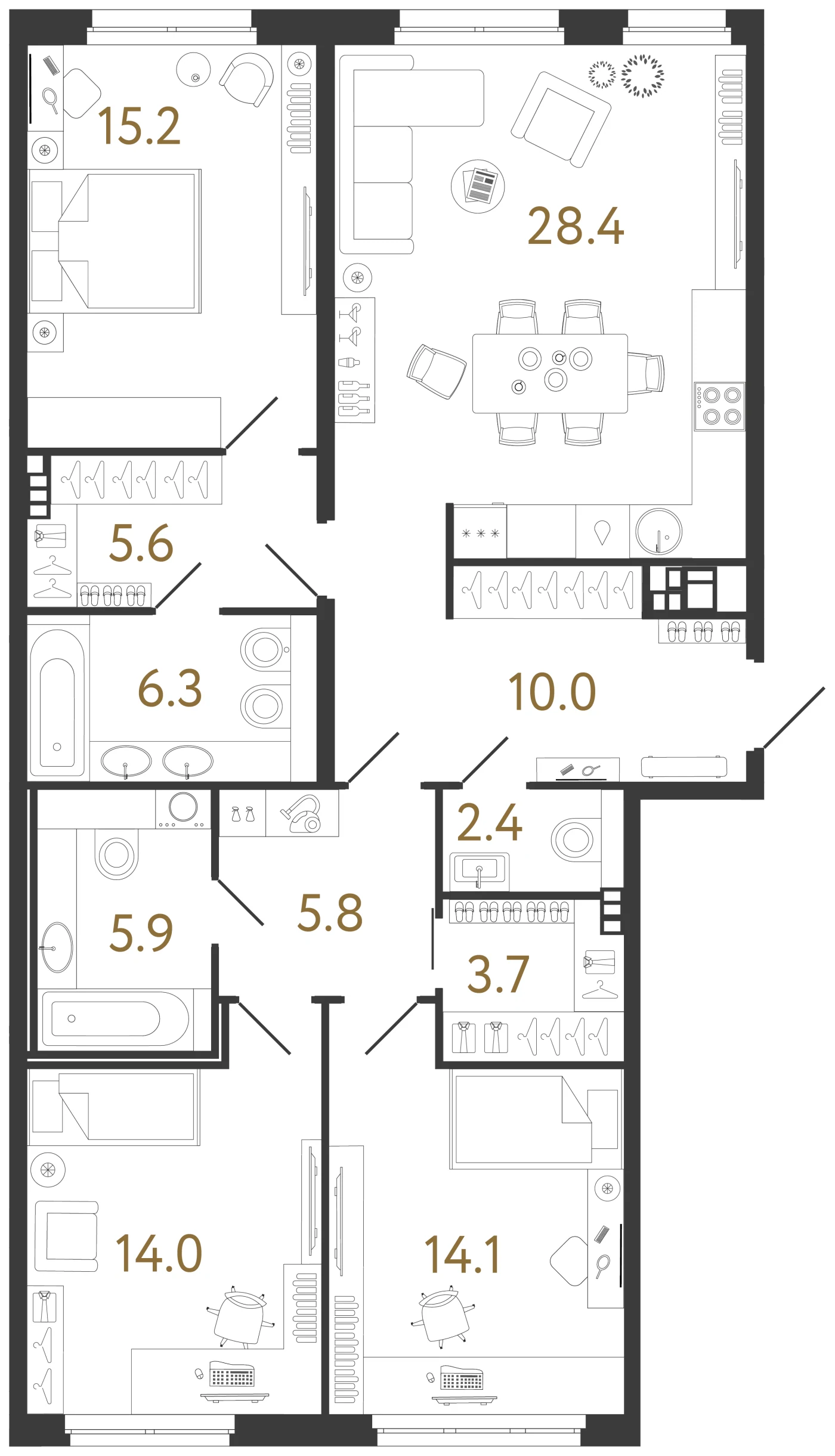 Планировка 3-комнатная 111,4 м² в клубном доме «Визионер» — Клубный дом «Визионер»