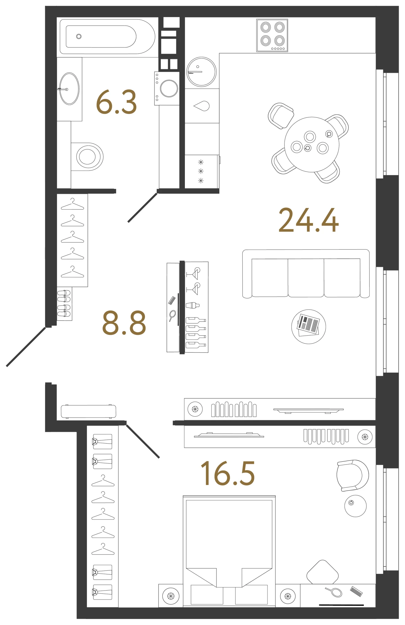 Планировка 1-комнатная 56 м² в клубном доме «Визионер» — Клубный дом «Визионер»