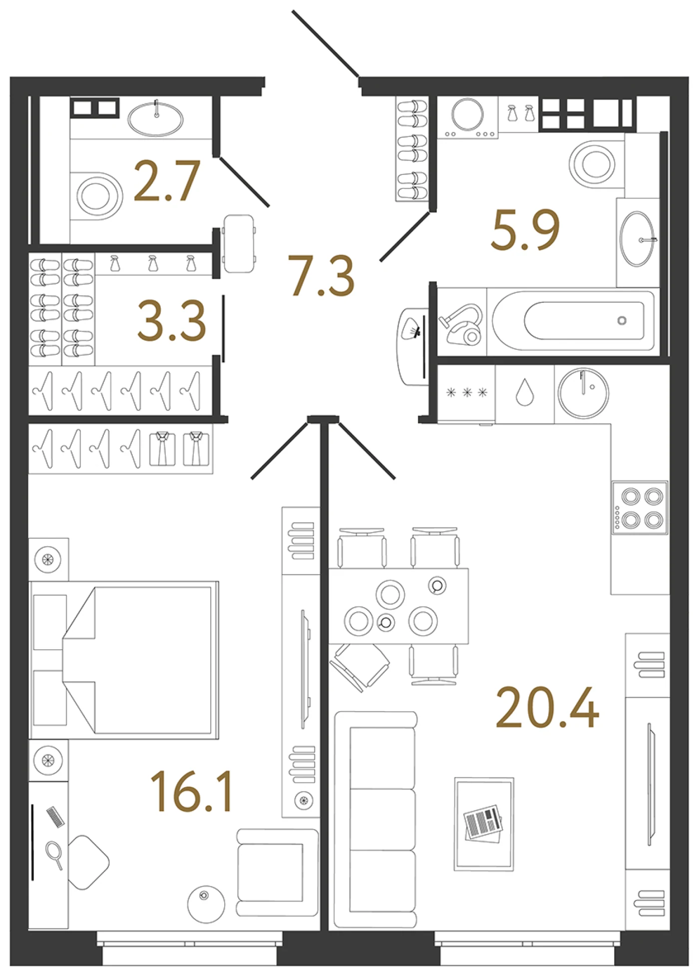 Планировка 1-комнатная 55,7 м² в клубном доме «Визионер» — Клубный дом «Визионер»