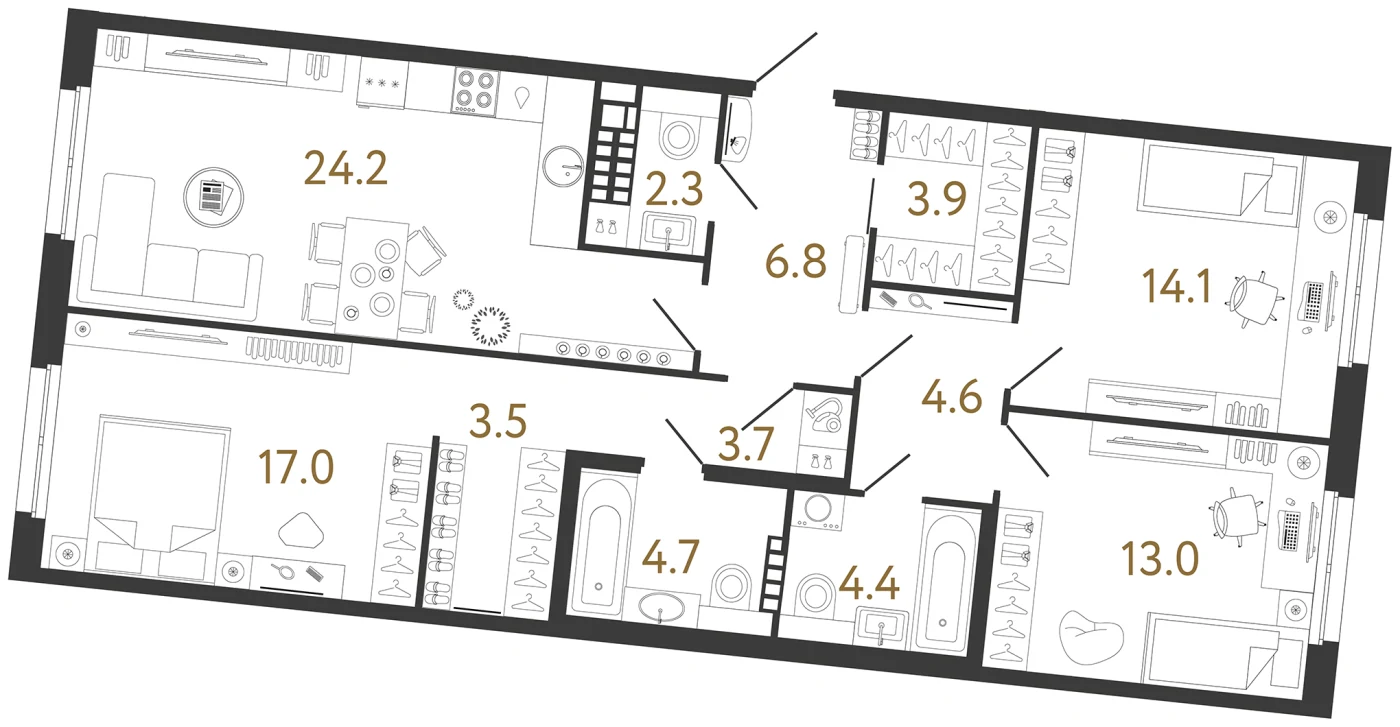 Планировка 3-комнатная 102,2 м² в клубном доме «Визионер» — Клубный дом «Визионер»
