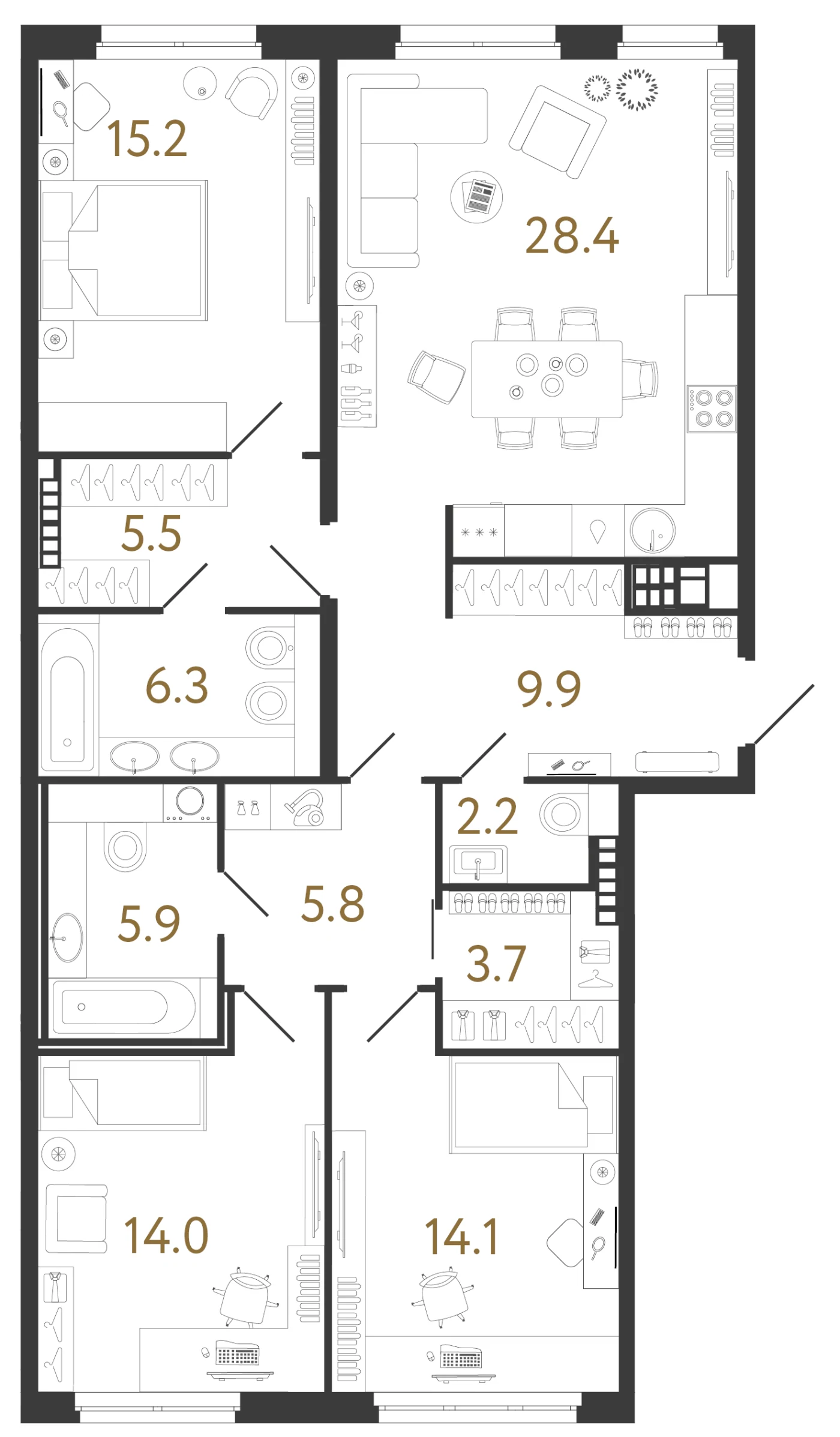 Планировка 3-комнатная 111 м² в клубном доме «Визионер» — Клубный дом «Визионер»
