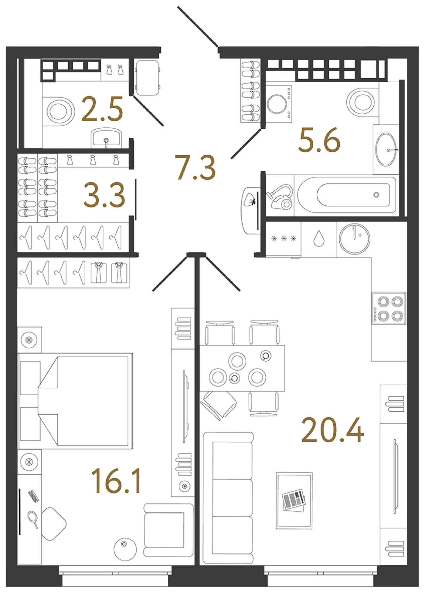 Планировка 1-комнатная 55,2 м² в клубном доме «Визионер» — Клубный дом «Визионер»
