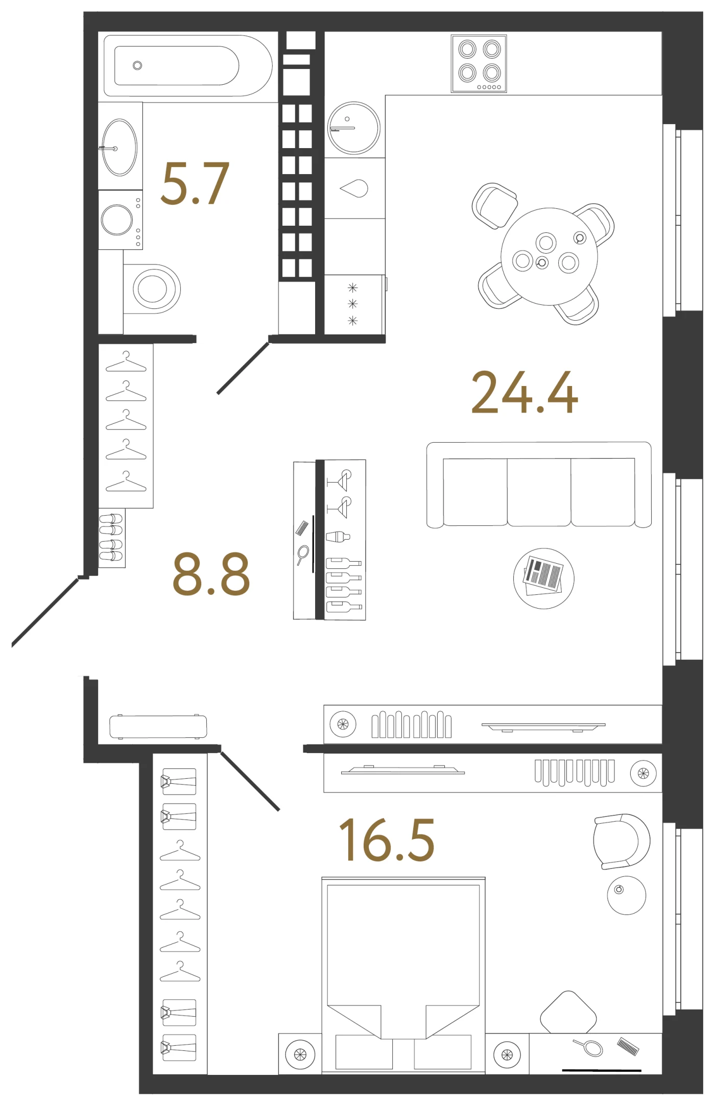 Планировка 1-комнатная 55,4 м² в клубном доме «Визионер» — Клубный дом «Визионер»