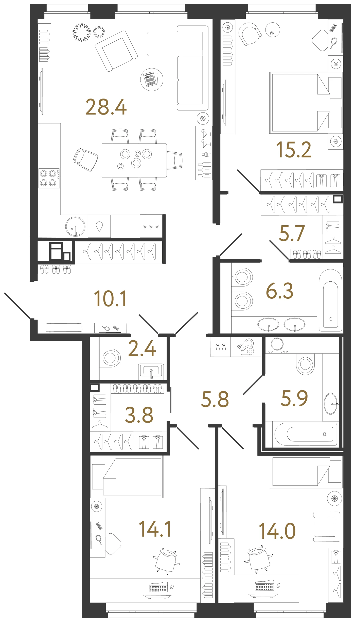 Планировка 3-комнатная 111,7 м² в клубном доме «Визионер» — Клубный дом «Визионер»